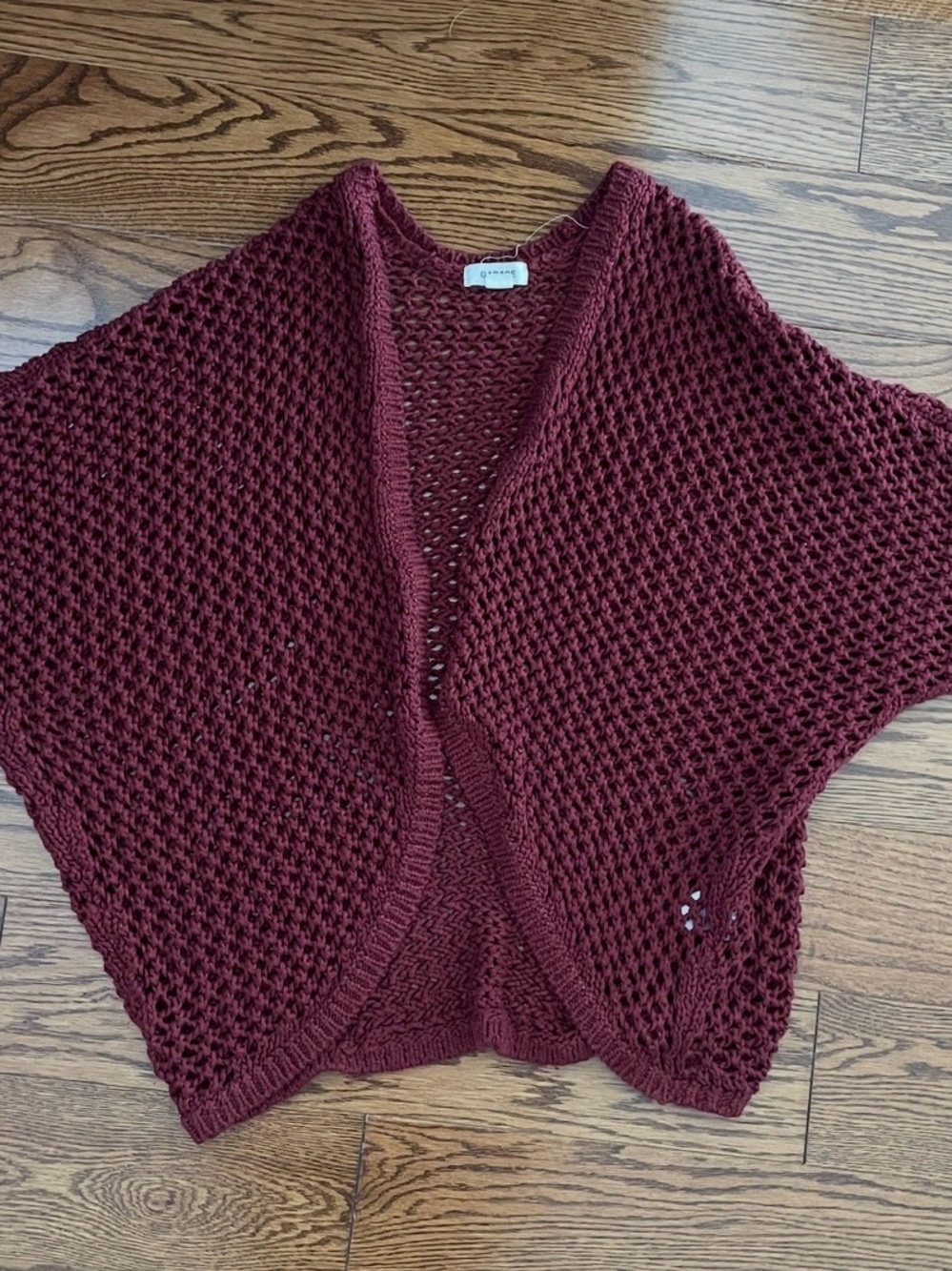 Garage Burgundy Open-Weave Knit Shrug